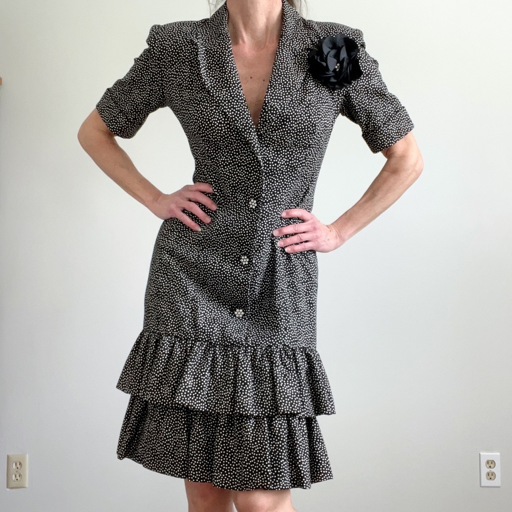 Rickie Freeman for Teri Jon Vintage Dress Polka Dot Ruffle Hem Cotton VTG Size 8
